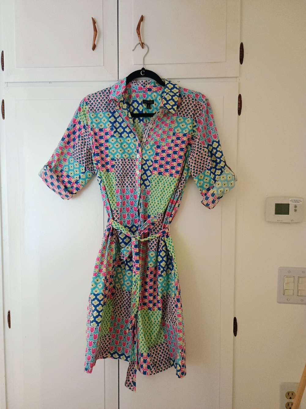 Talbots Multicolor Patchwork Shirt Dress in Pink, Blue, Green